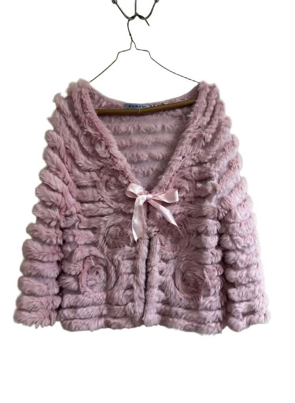 Barami Pink Genuine Fur Knit Cardigan Size XL